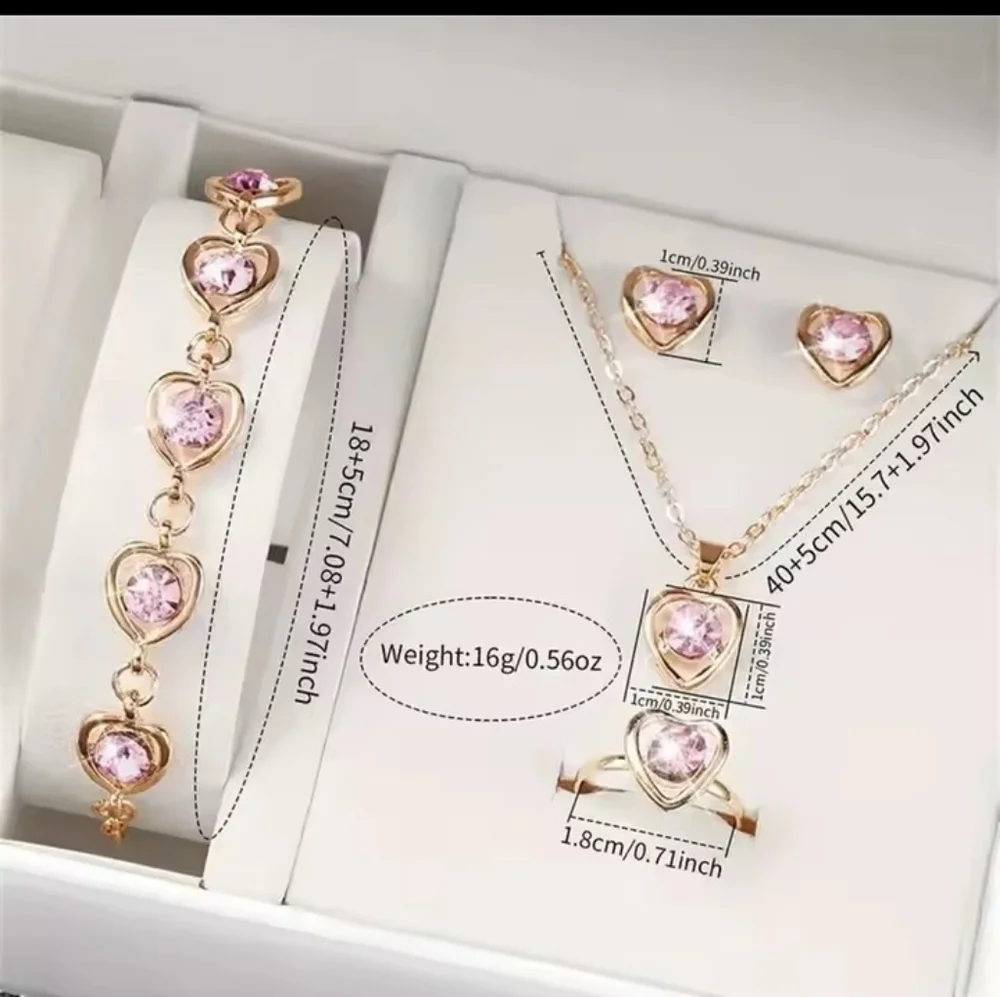 Women's Watch Earrings Necklace Bracelet Set Rhinestone Hearts Pink New‎ f76